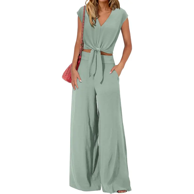 Summer 2 Piece Wide Pant Set for Women
