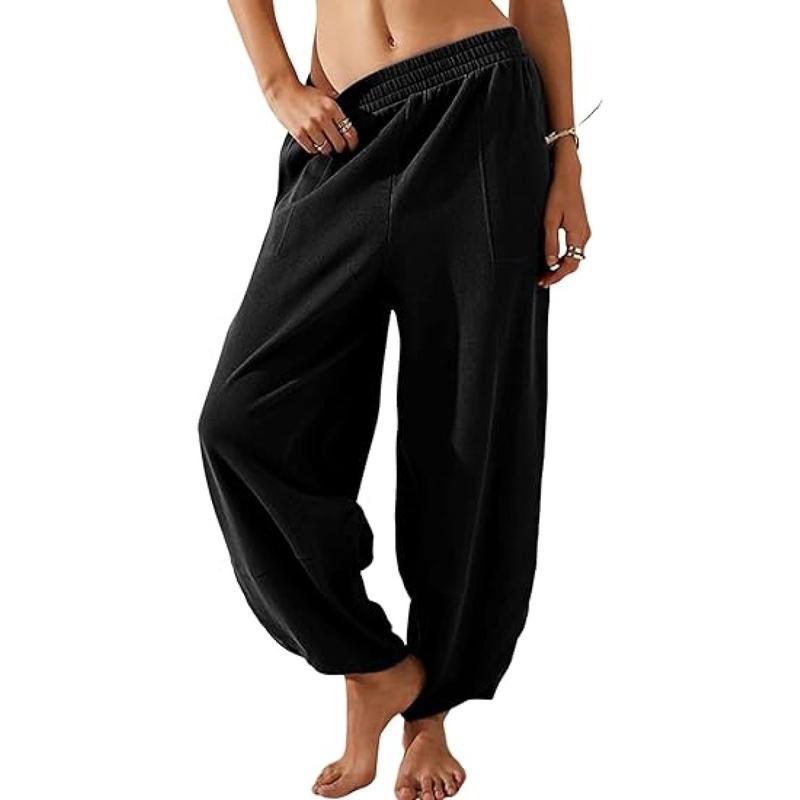 Elastic Waisted Casual Baggy Pants With Pockets
