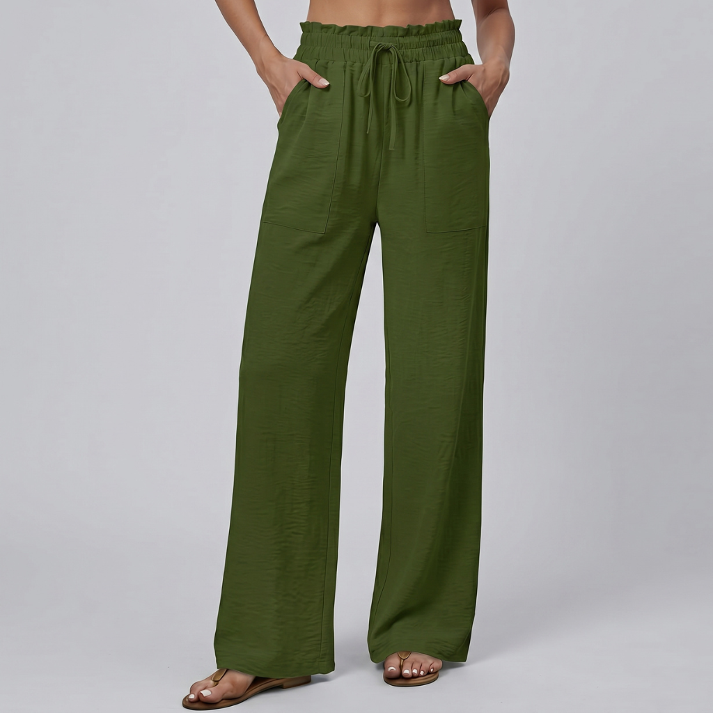 Loose Fit Drawstring Wide Pants With Pockets For Women