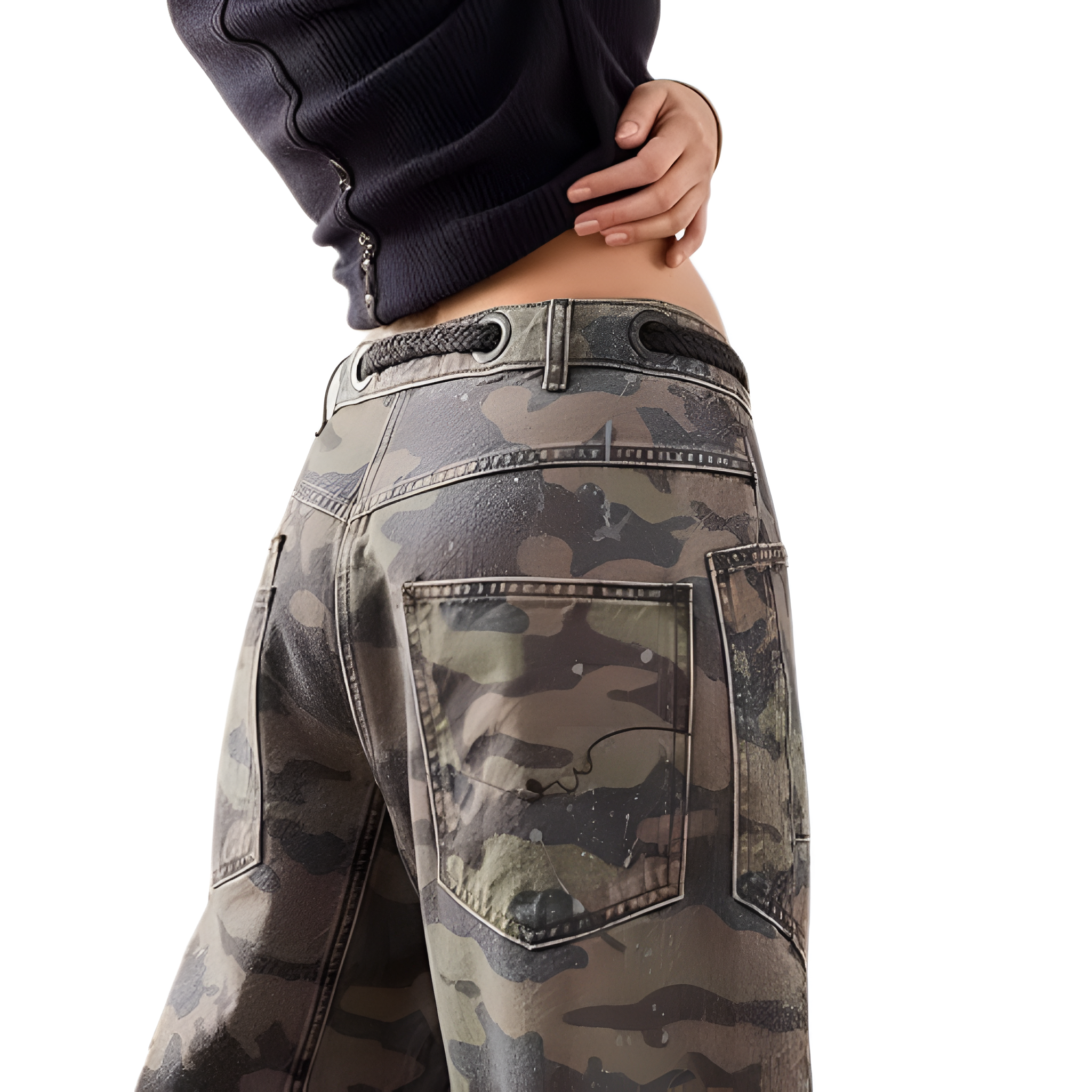 Retro Printed Barrel Denim Loose Fit Pants For Women