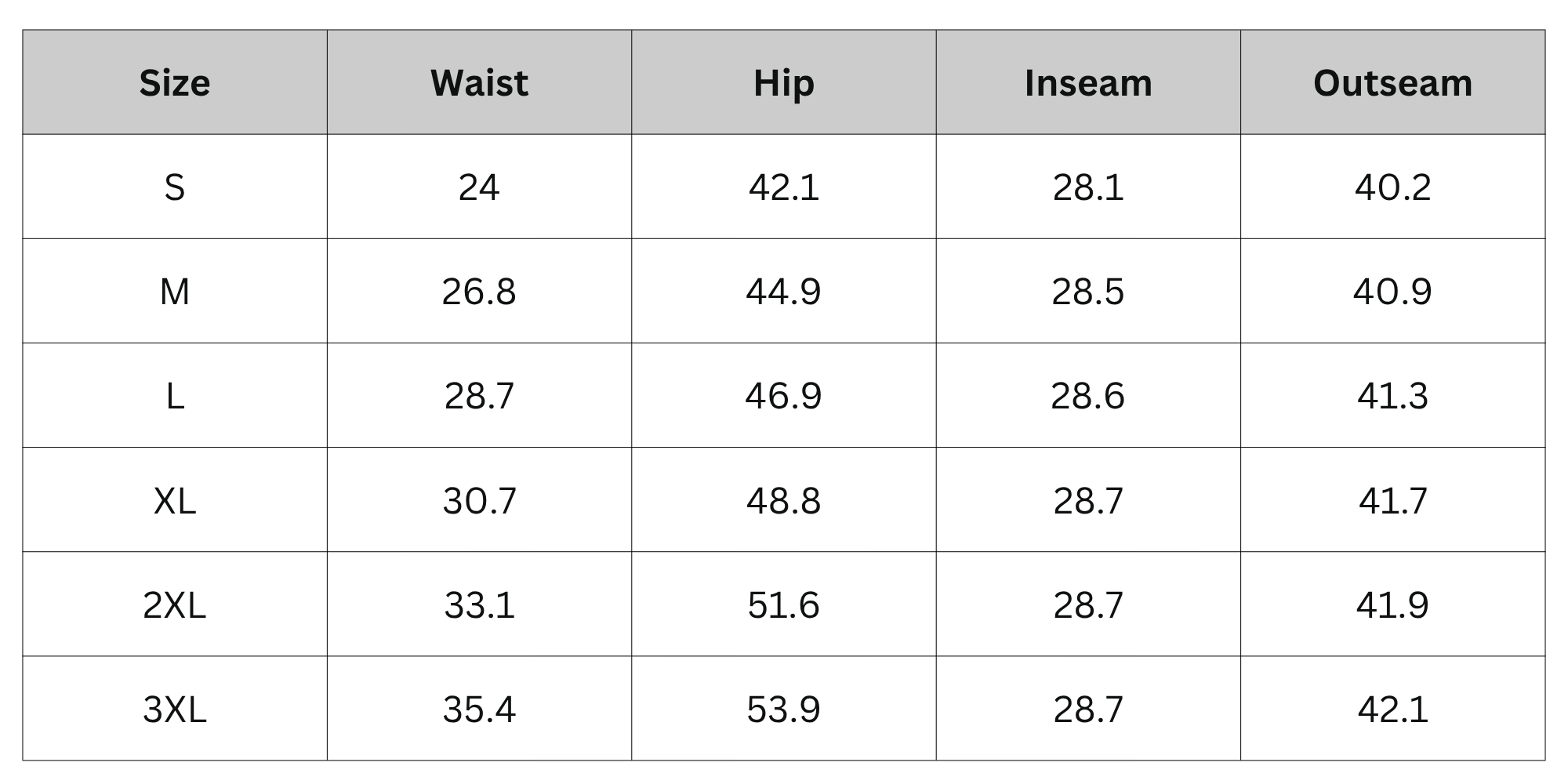Size Chart