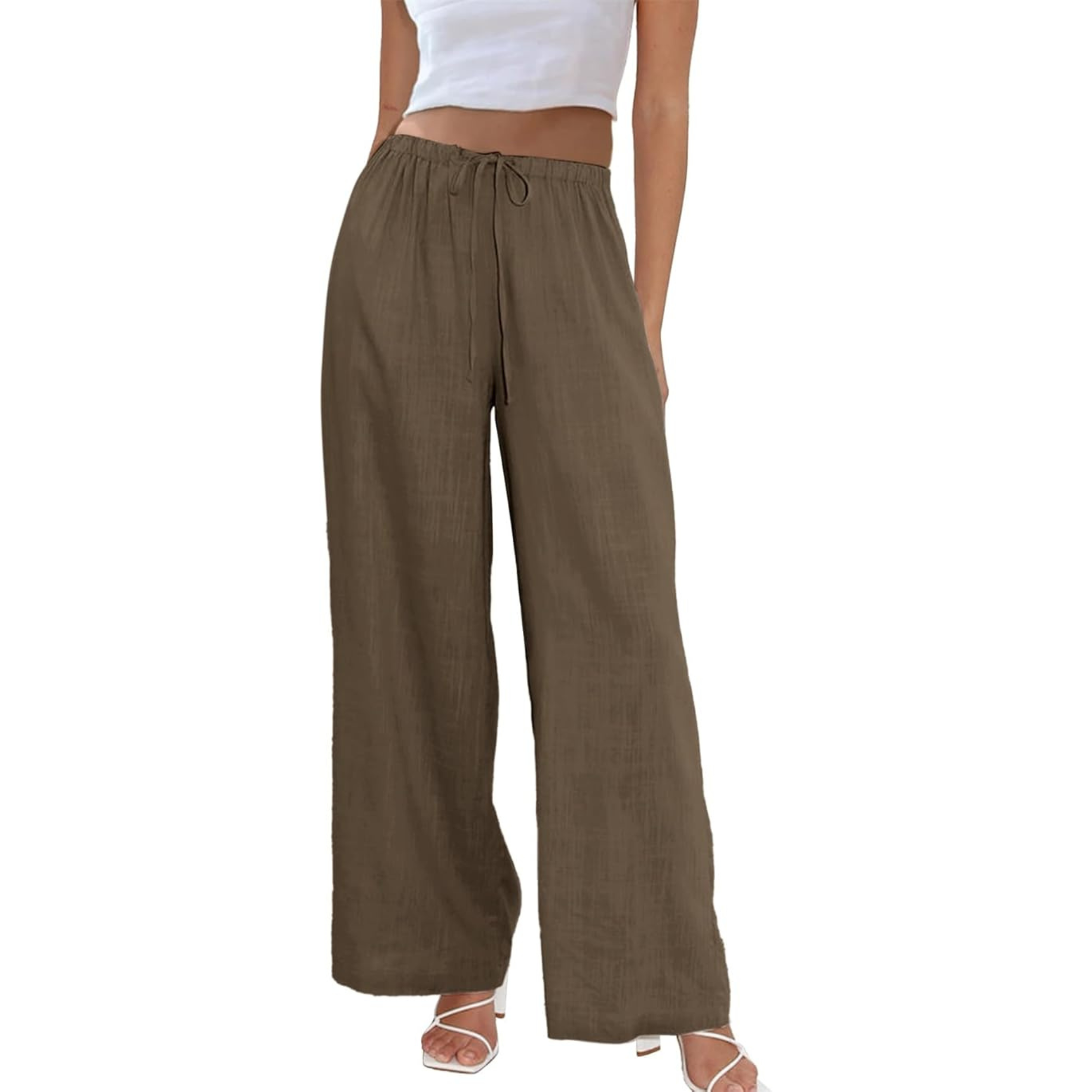 Cotton And Linen Drawstring Wide Leg Palazzo Pants For Women