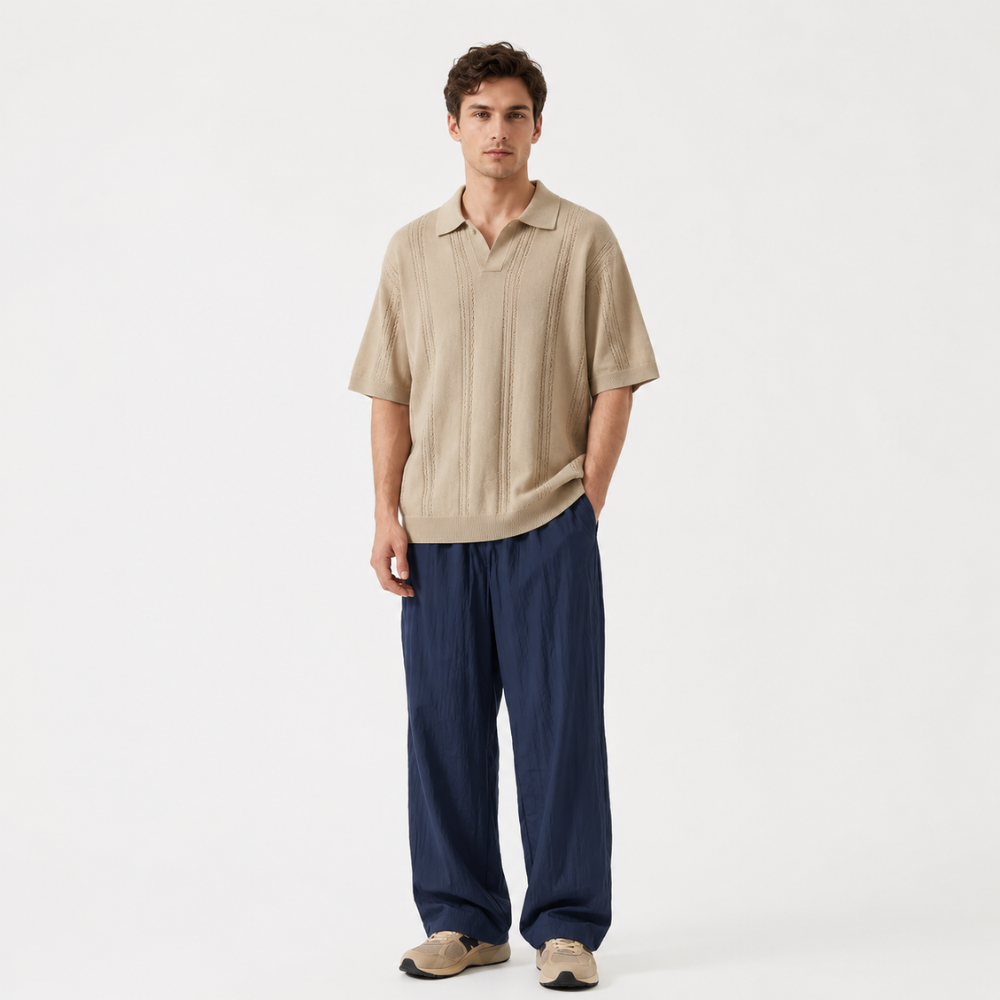 Lightweight Wide Fit Trousers With Adjustable Drawstring For Men