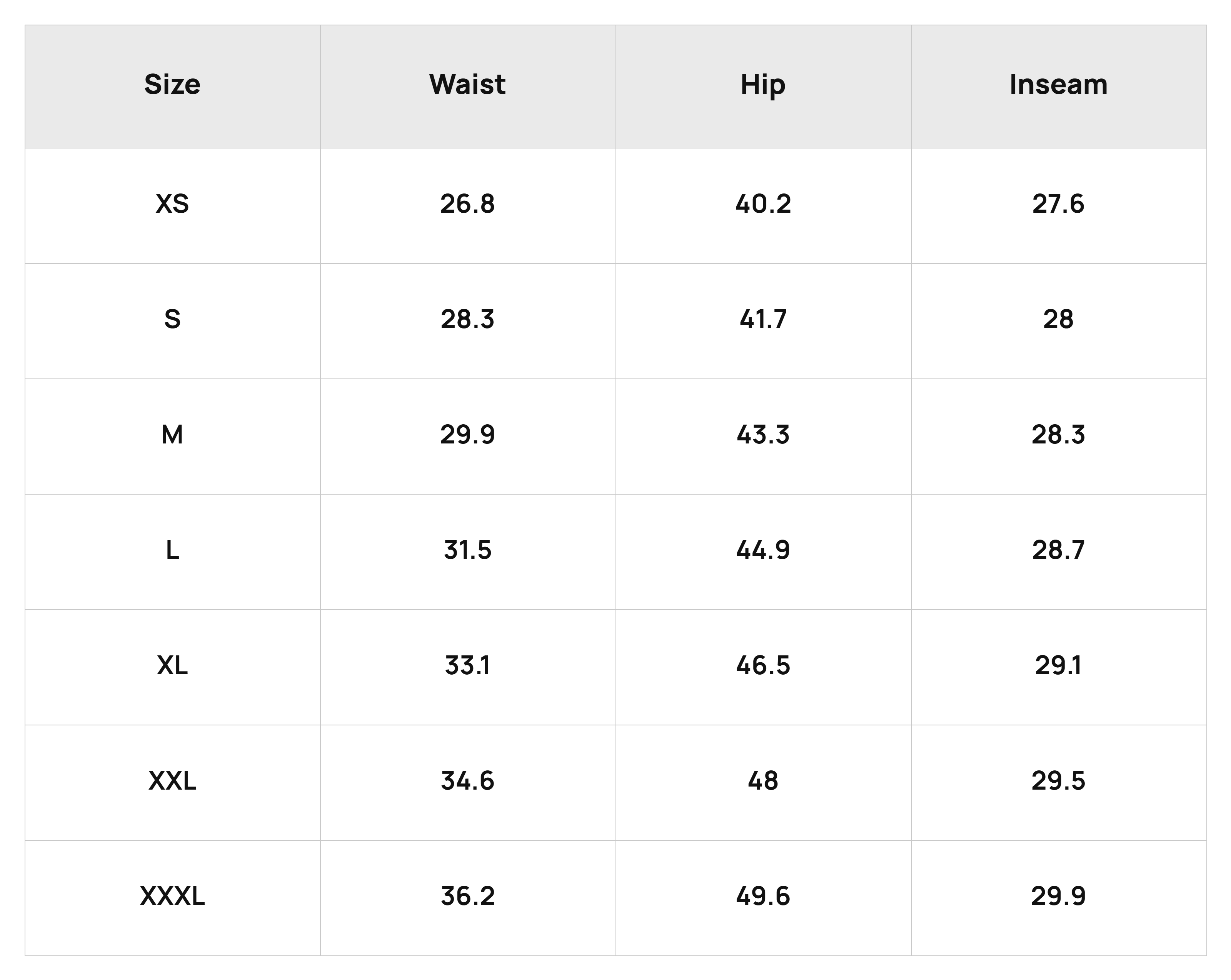 Size Chart