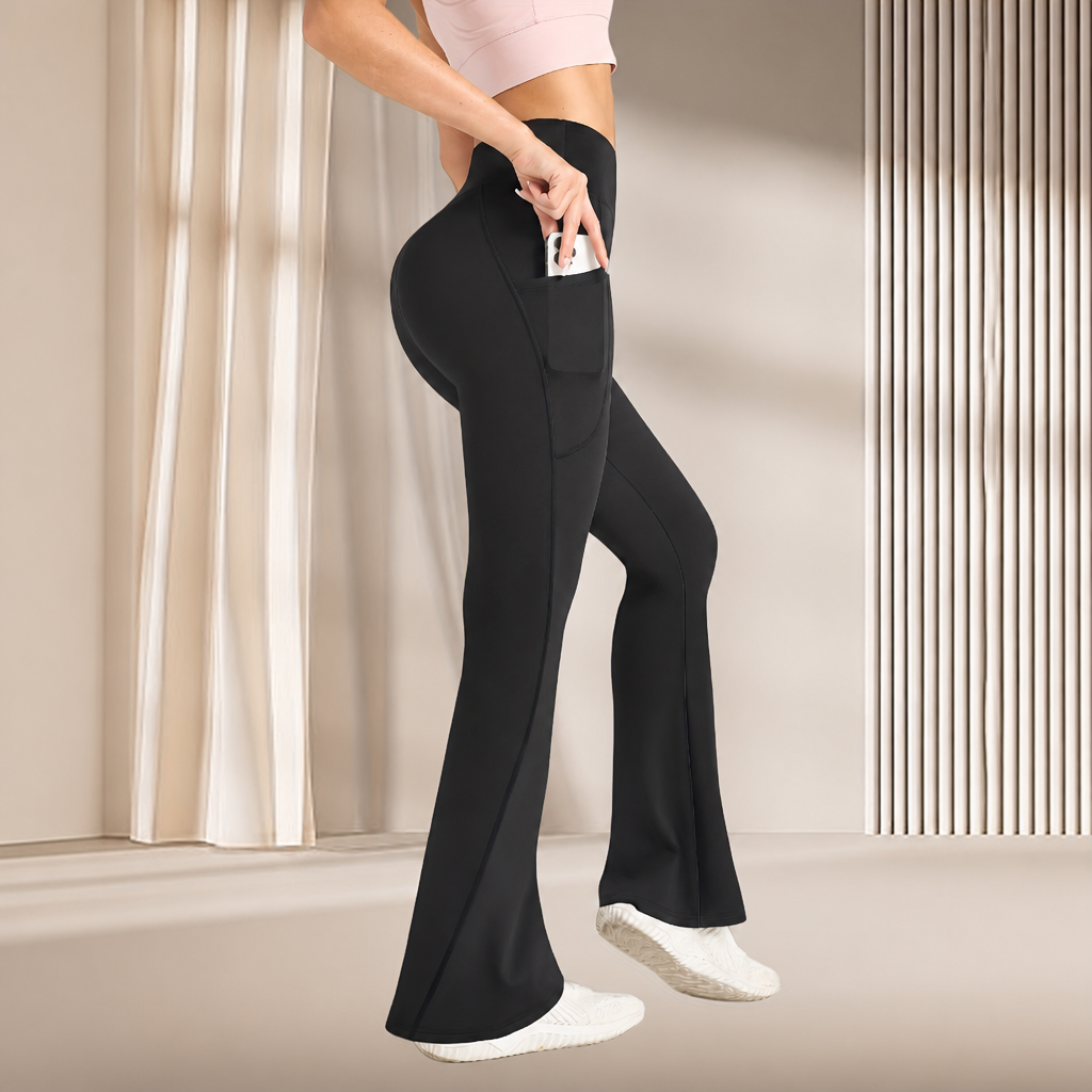 Flared Stretch Fitness Pants with Side Pockets for Women