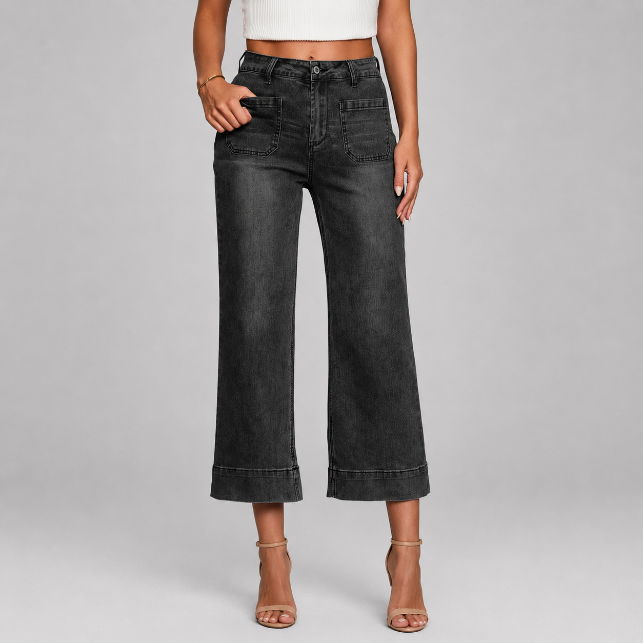 Baggy Flare Cropped Wide Jeans For Women