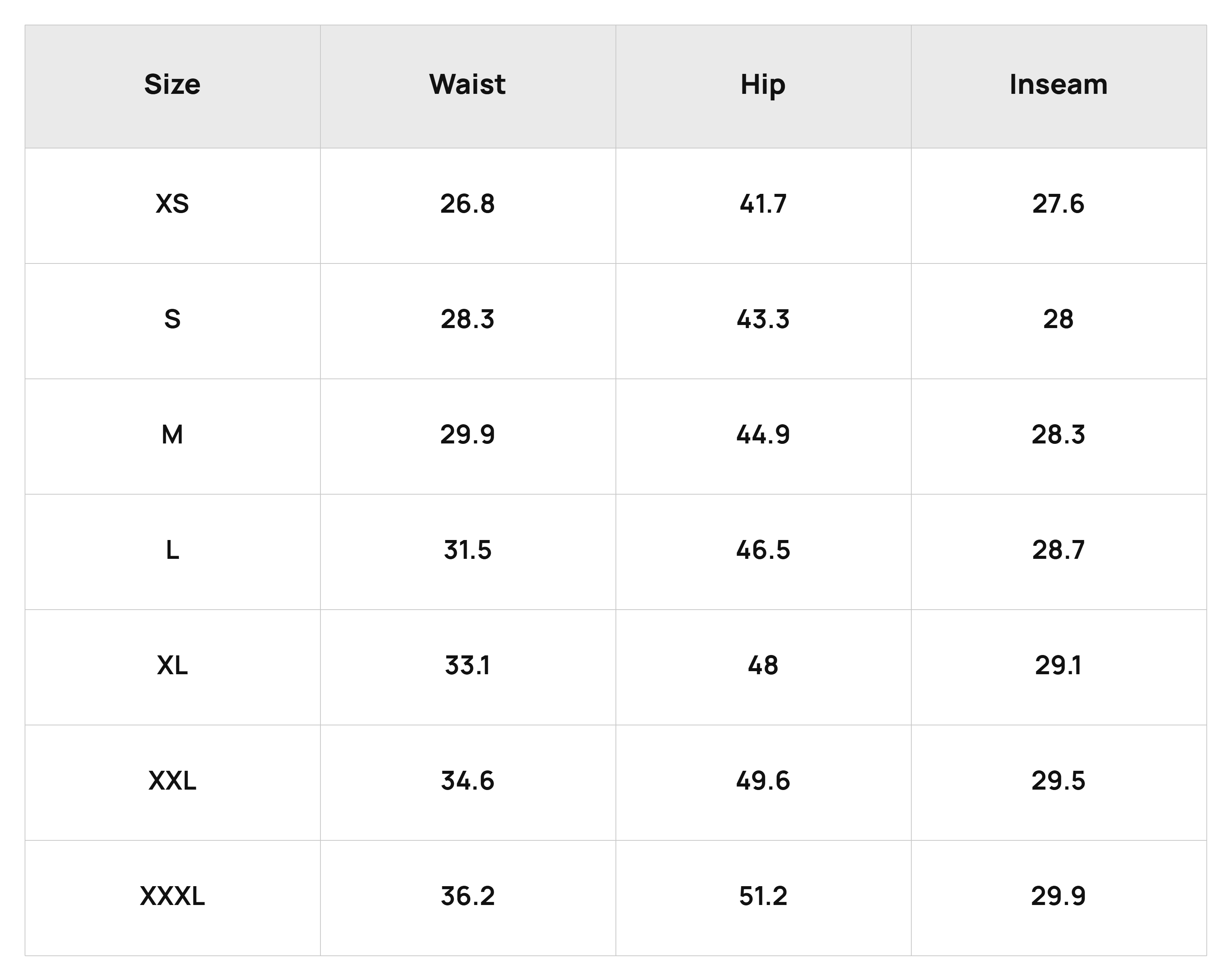 Size Chart