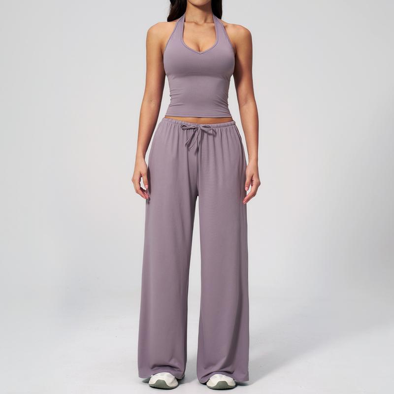 Casual Summer Ribbed Matching Set With Athleisure Strappy Top And Pants