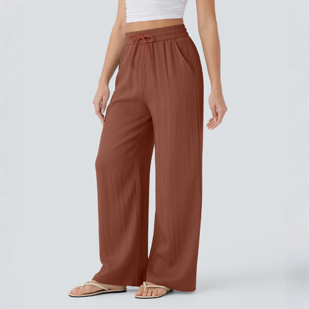 High Waisted Drawstring Casual Linen Pants WIth Pockets