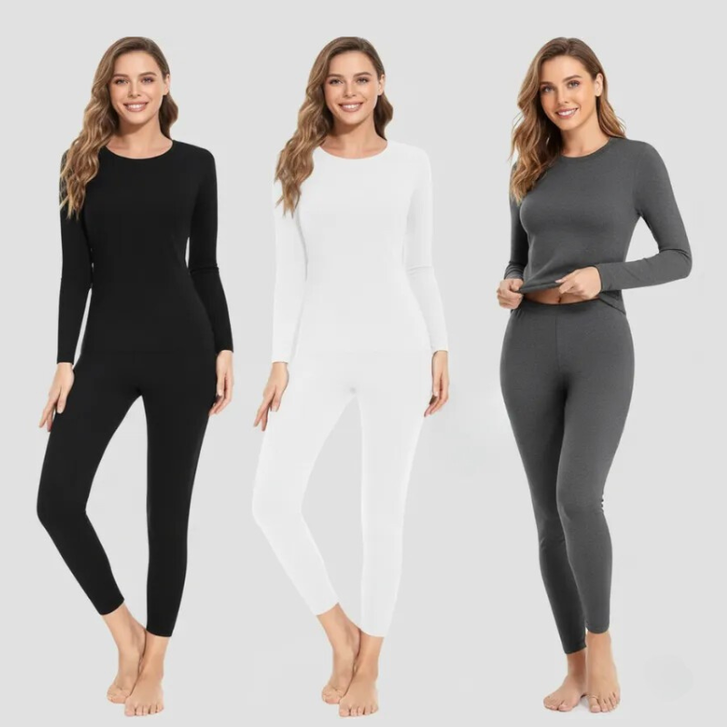 Pack Of 3 Long Johns With Fleece Lined Long Sleeves Base Layer Set For Women