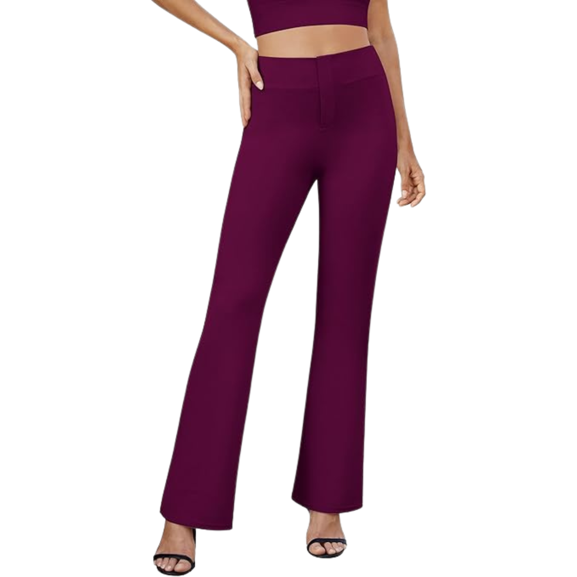 Bootcut Design High Rise Stretchy Trousers With Pockets For WomenBootcut Design High Rise Stretchy Trousers With Pockets For Women - Image 4