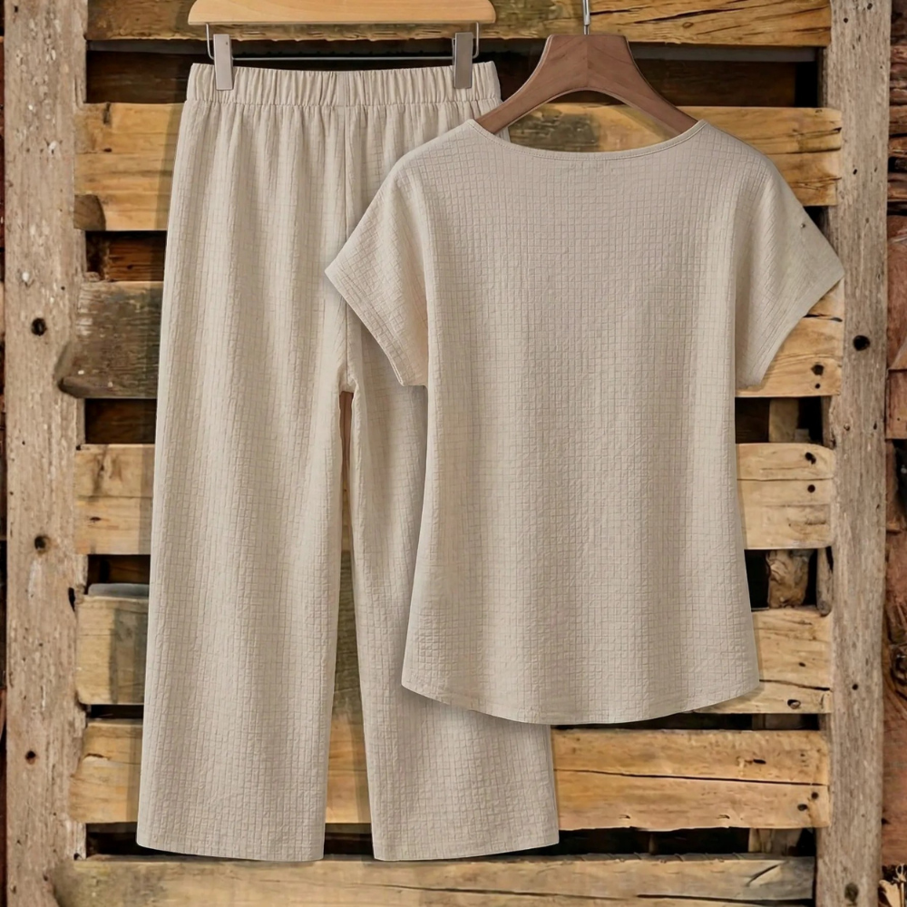 Casual Bowknot Shirt & Loose Straight Geometric Print Pants Set
