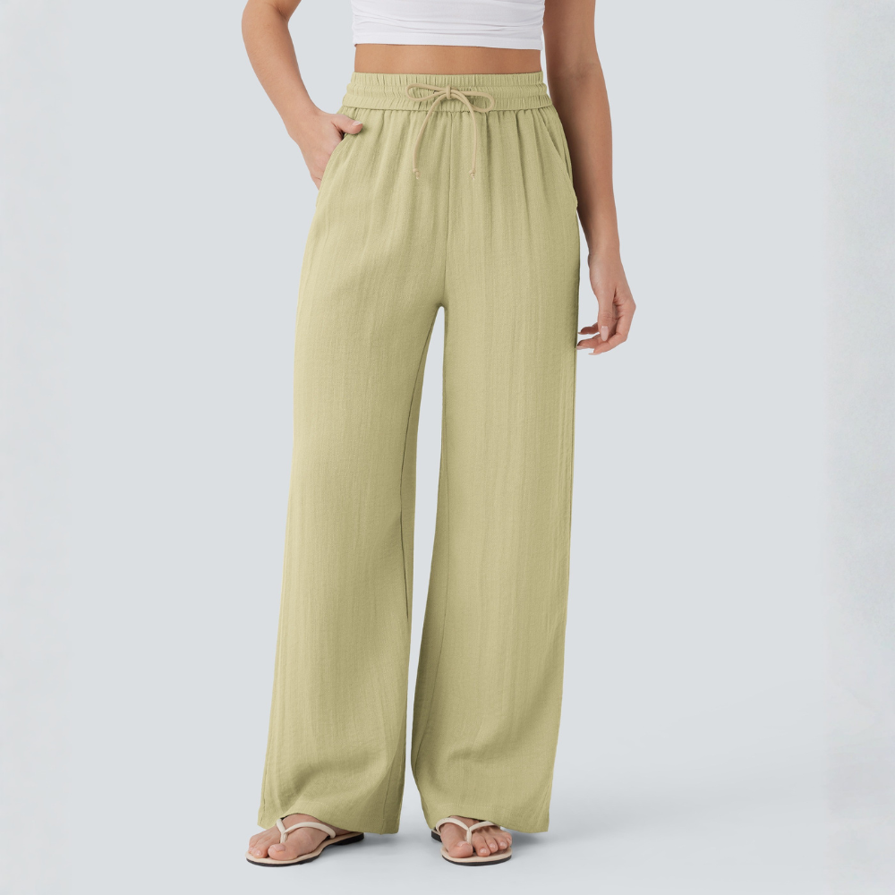 High Waisted Drawstring Casual Linen Pants WIth Pockets
