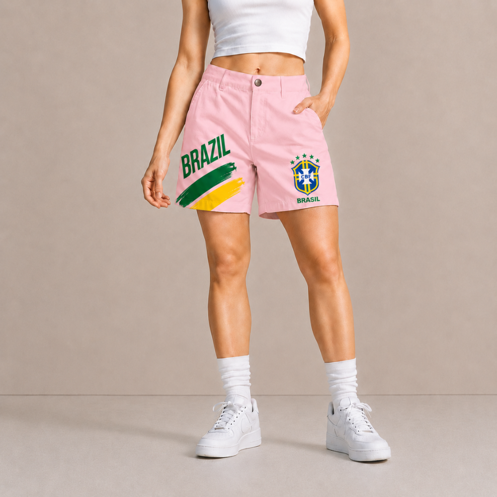 World Cup 2026 Brazil Football Fan Printed Twill Shorts
