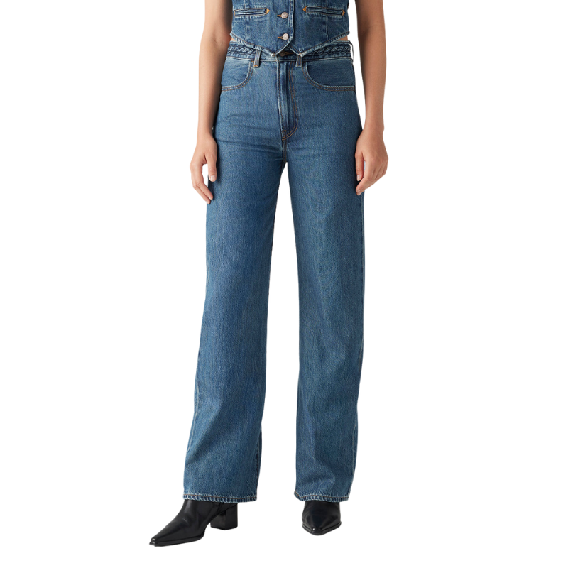 Women Ribcage Wide Leg Blue Jeans