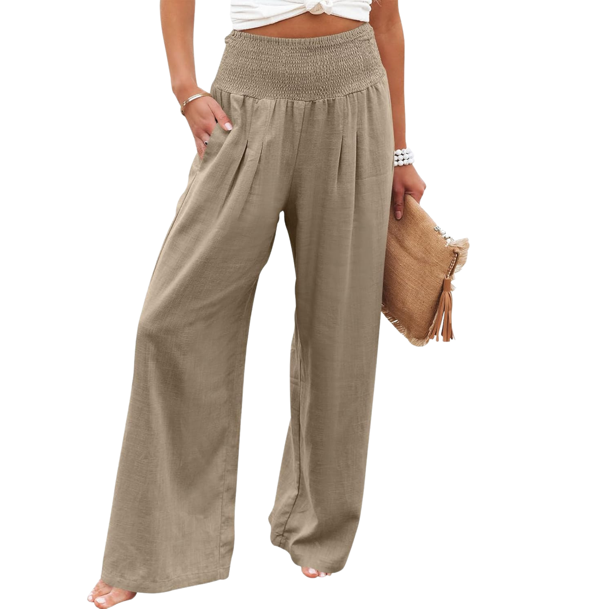 Wide Leg Linen Palazzo Pants for Women Casual Boho