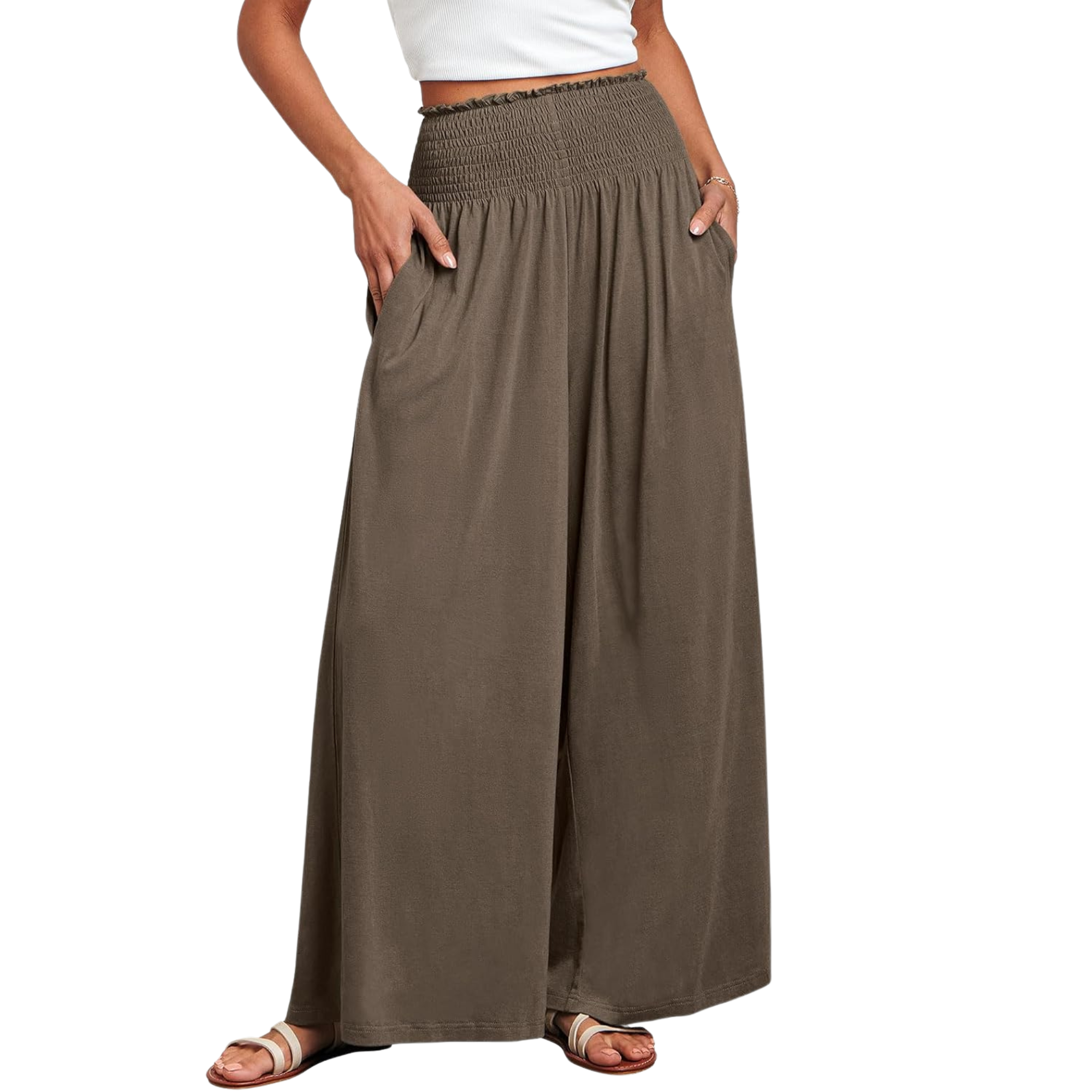 Boho Wide Leg Palazzo Lounge Pants with Pockets