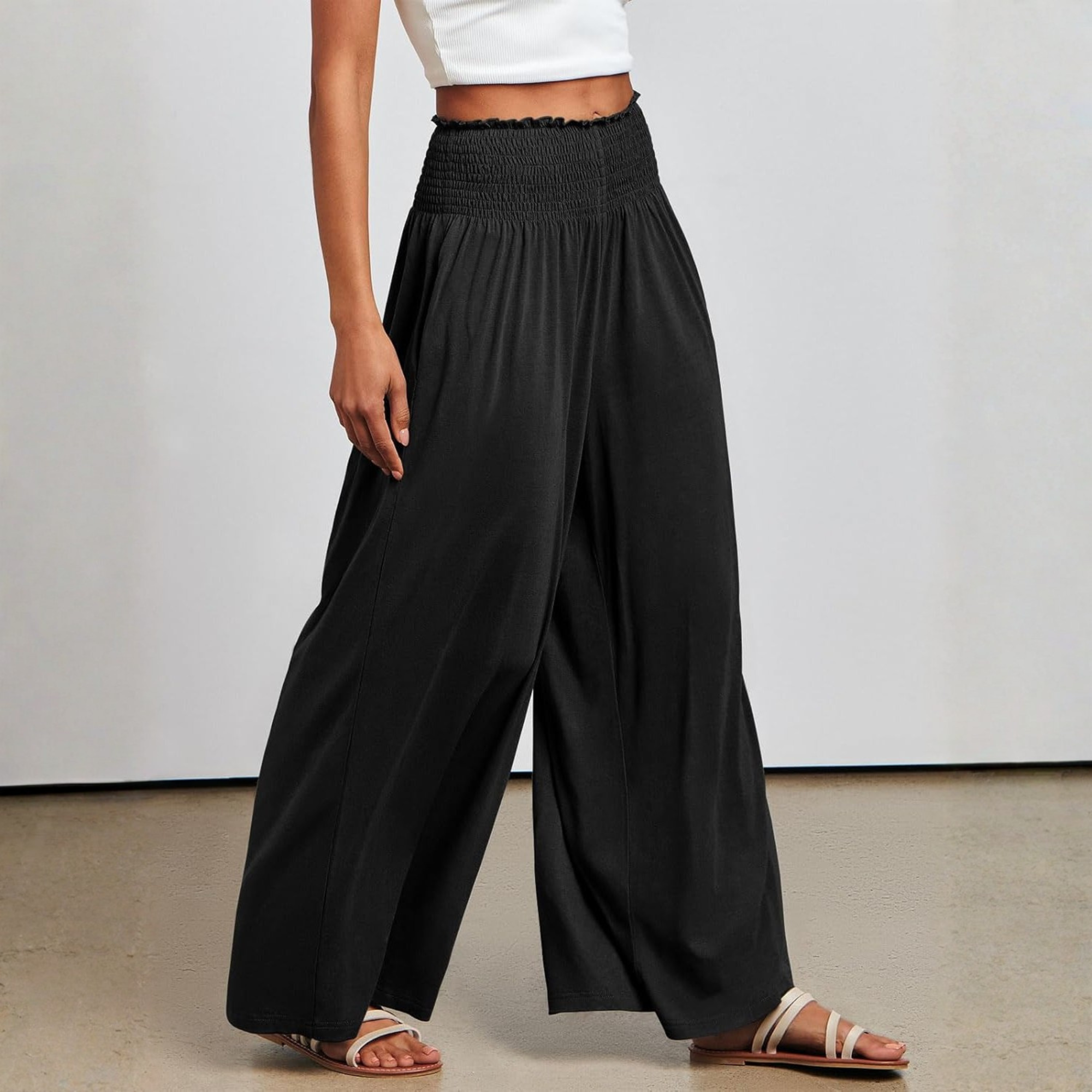 Boho Wide Leg Palazzo Lounge Pants with Pockets