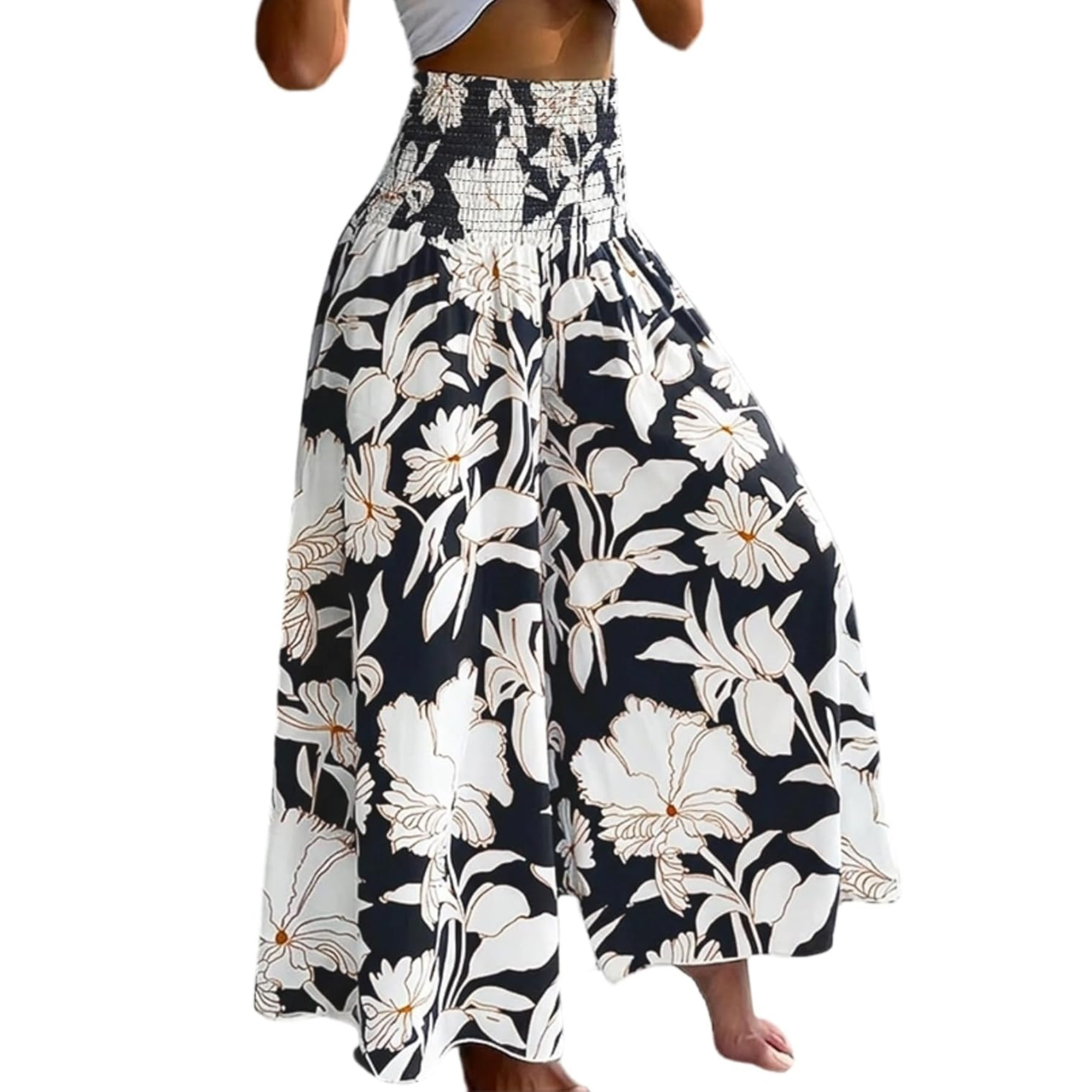 Boho Floral High Waisted Wide Leg Beach Pants