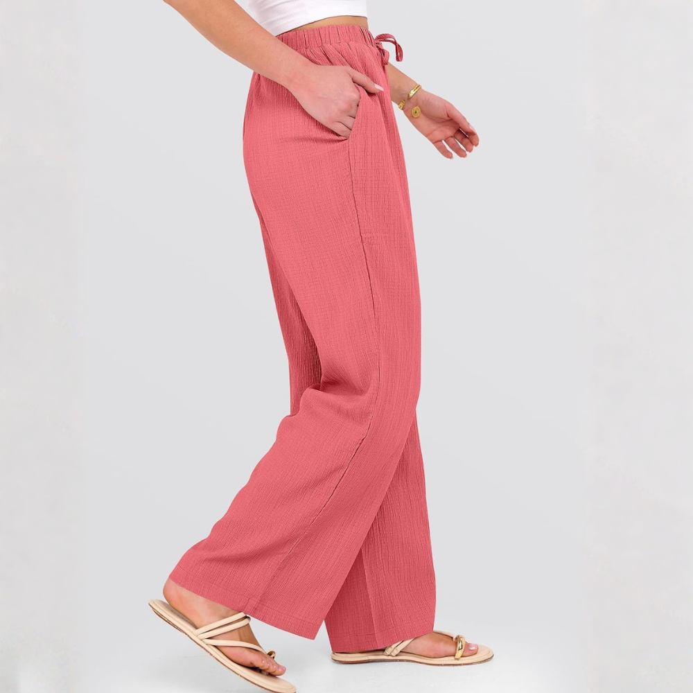 Casual Flowy Drawstring Palazzo Pants With Pockets