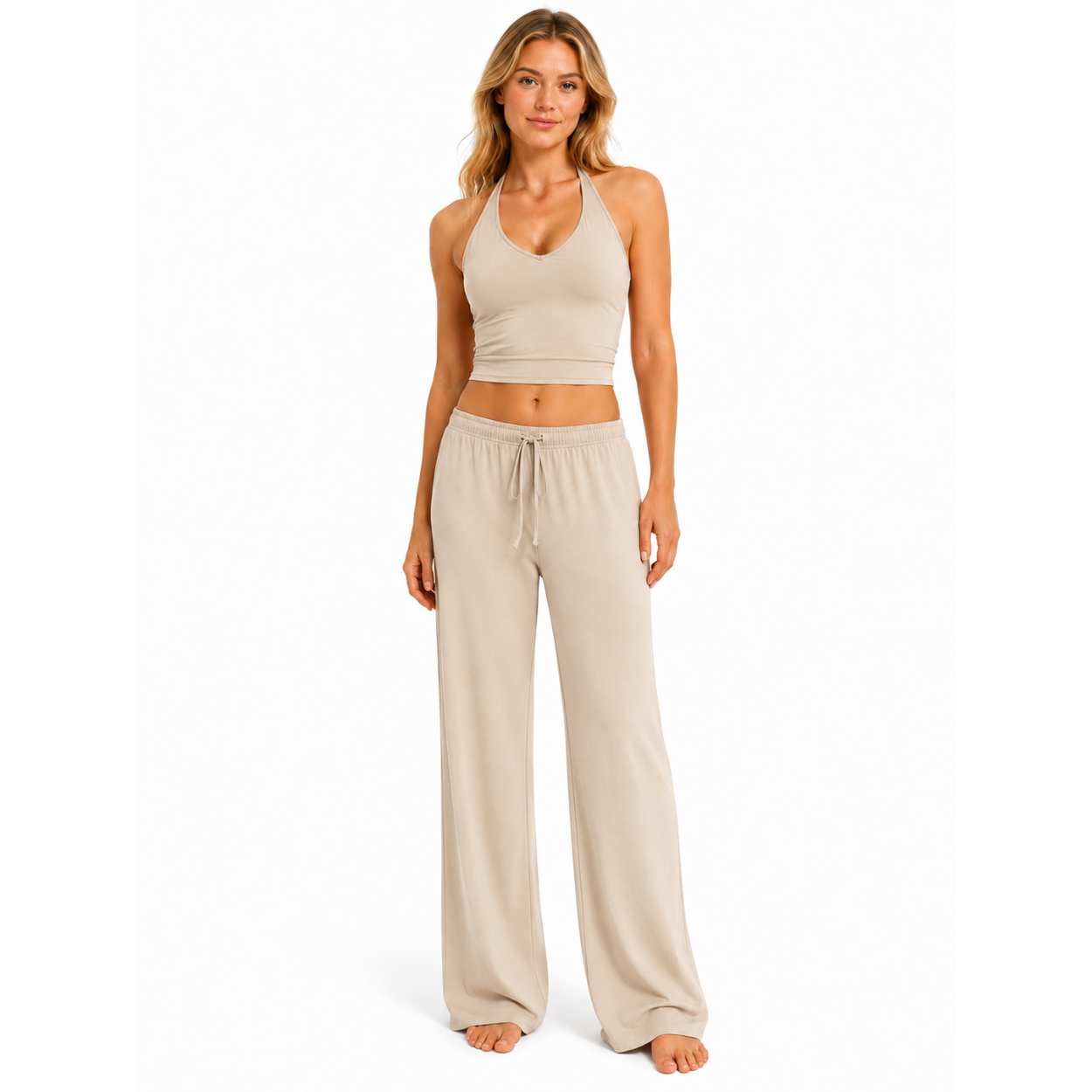 Crop Tank Top And Wide Fit Trouser Set For Women