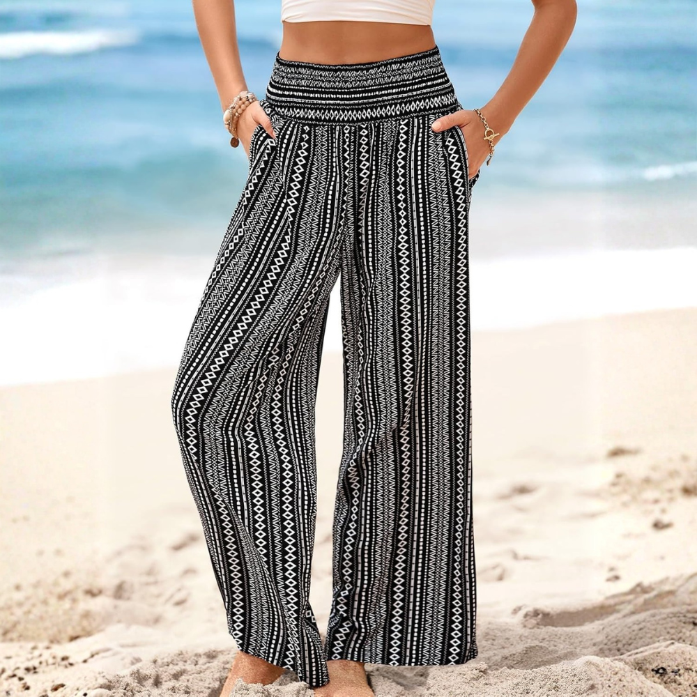 Summer Boho Floral Casual Loose Palazzo Pants With Pocket