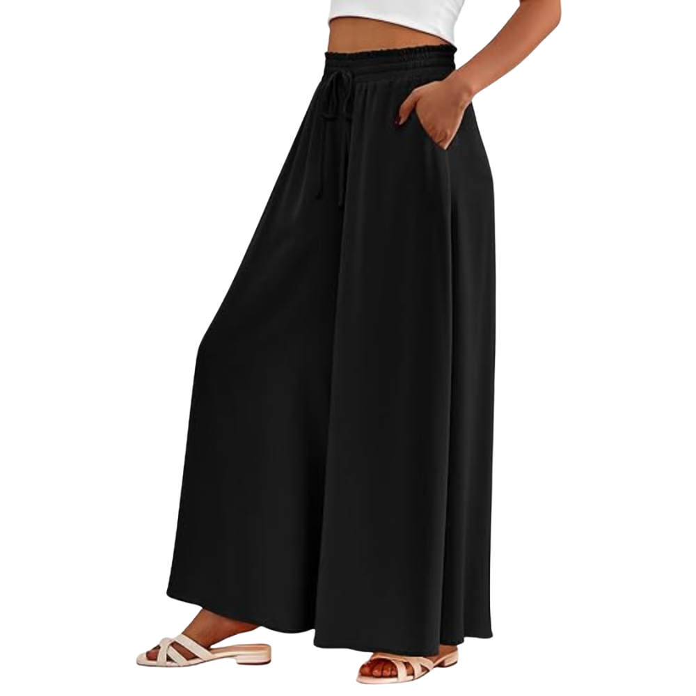 Summer Palazzo Pants With Elastic Fit And Flowy Pockets For Women