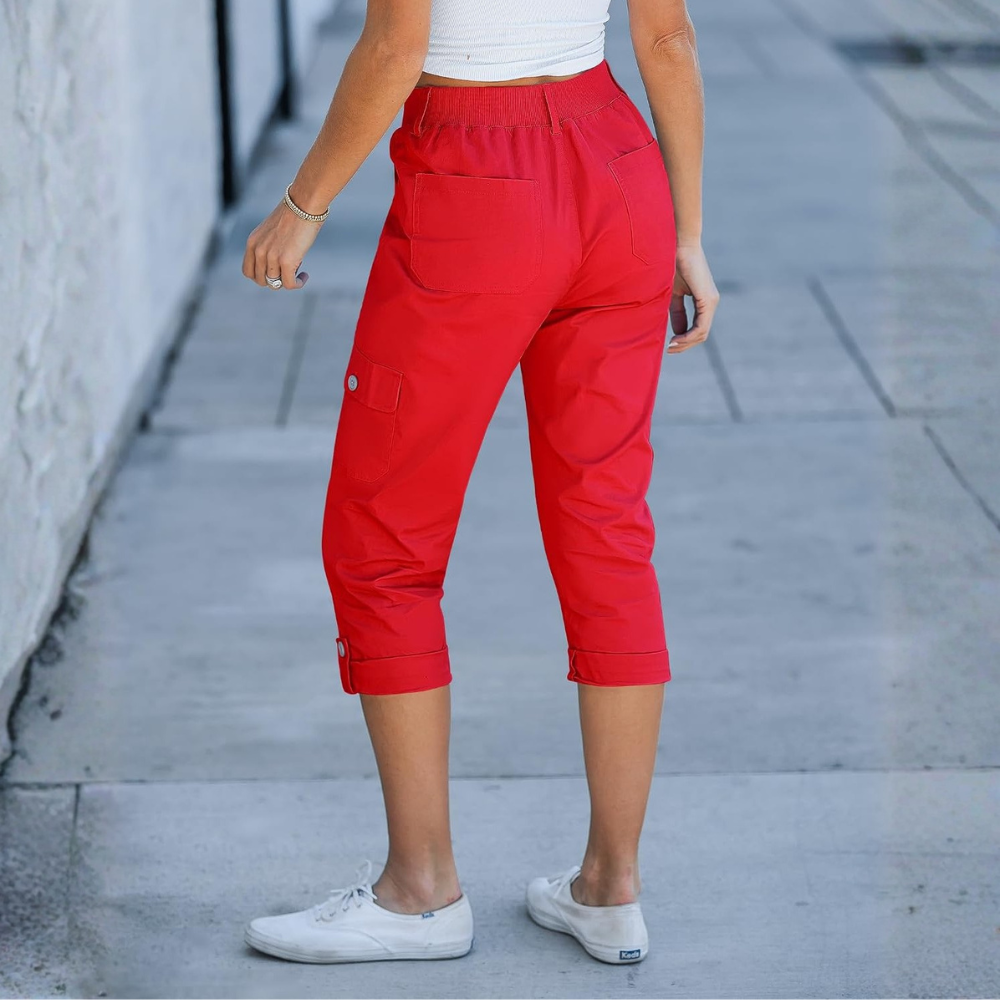 Casual Cargo Capri Pants With Knit Waistband