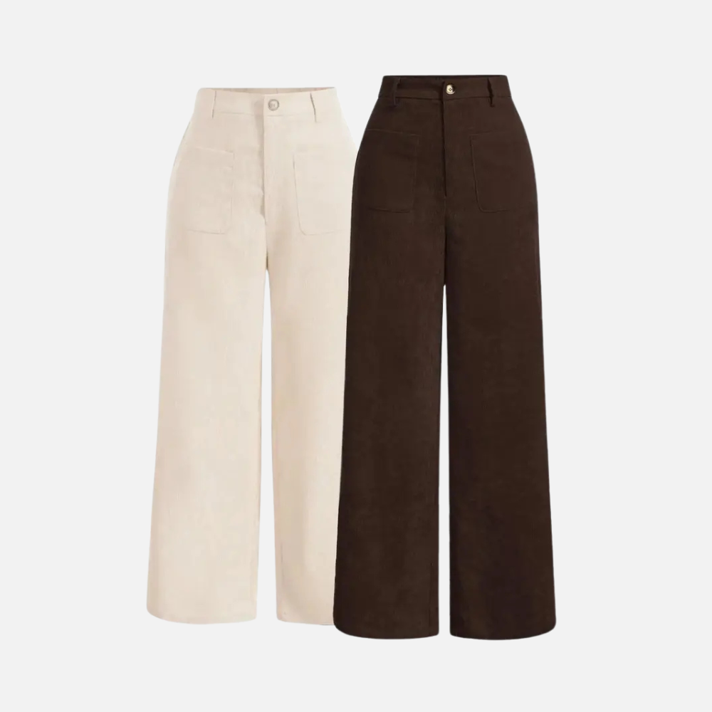 Solid Colored Front Buttoned Wide Leg Pocket Pants