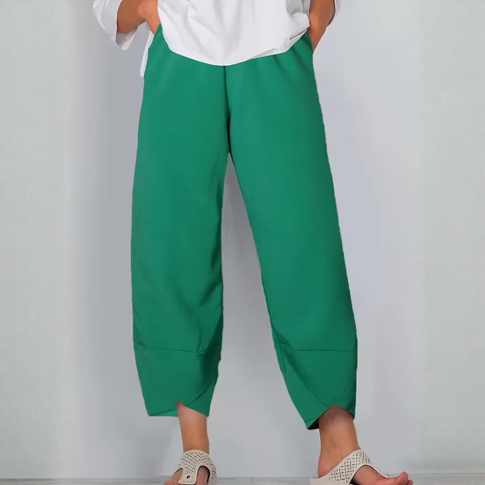 Casual Elastic Waist Slant Pocket Pants For Women