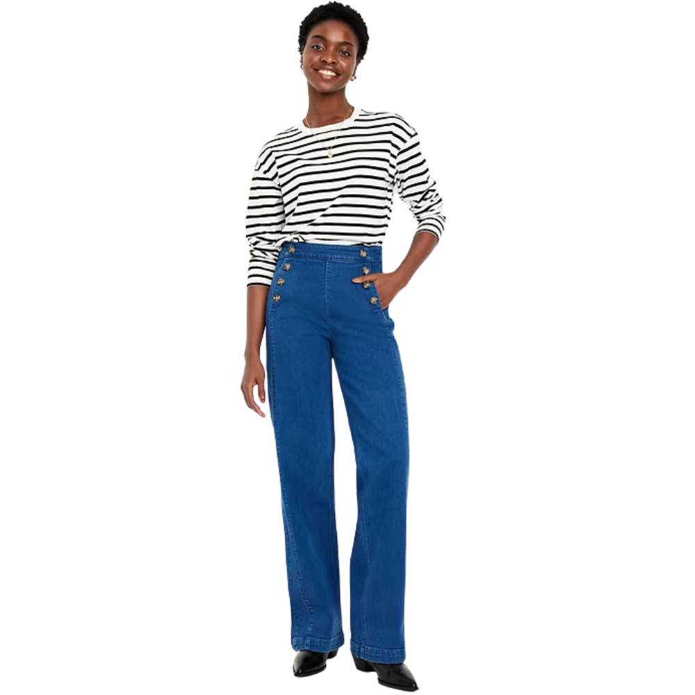 High Rise Full Length Wide Leg Denim Pants