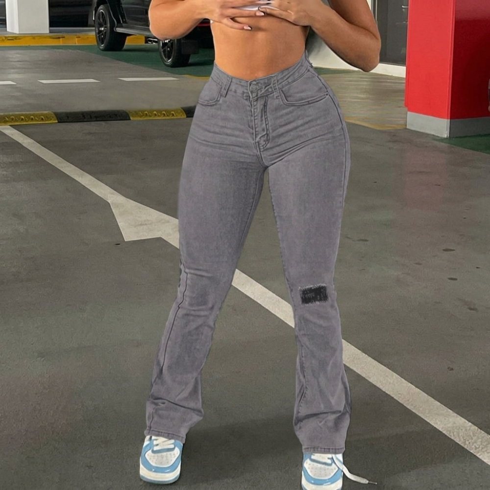 Casual Flared Bell Bottom Streetwear Ripped Jeans For Women