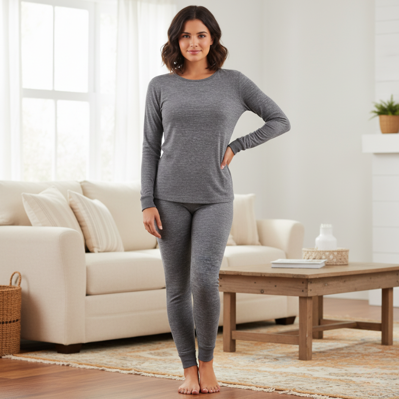 Women Micro Waffle Thermal Underwear Set For Cold Weather