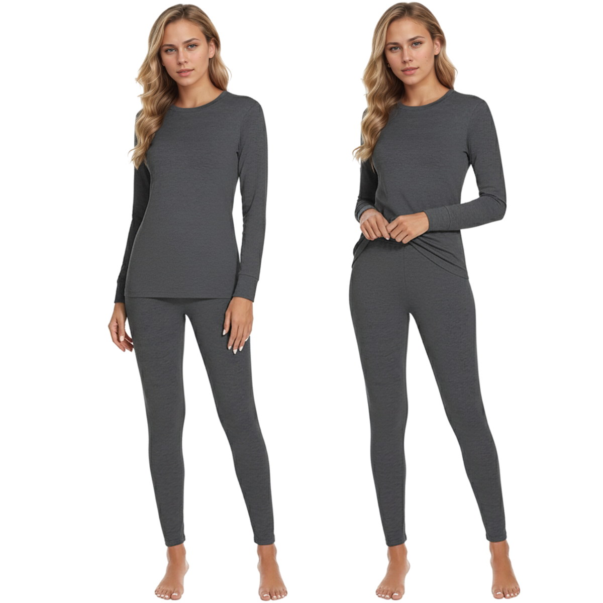 Pack of 2 Women Thermal Base Layer with Fleece Lined Underwear Top and Bottom Set