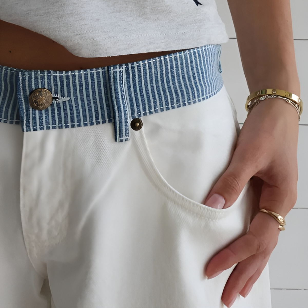 Color Block Strap Patchwork Straight Jeans