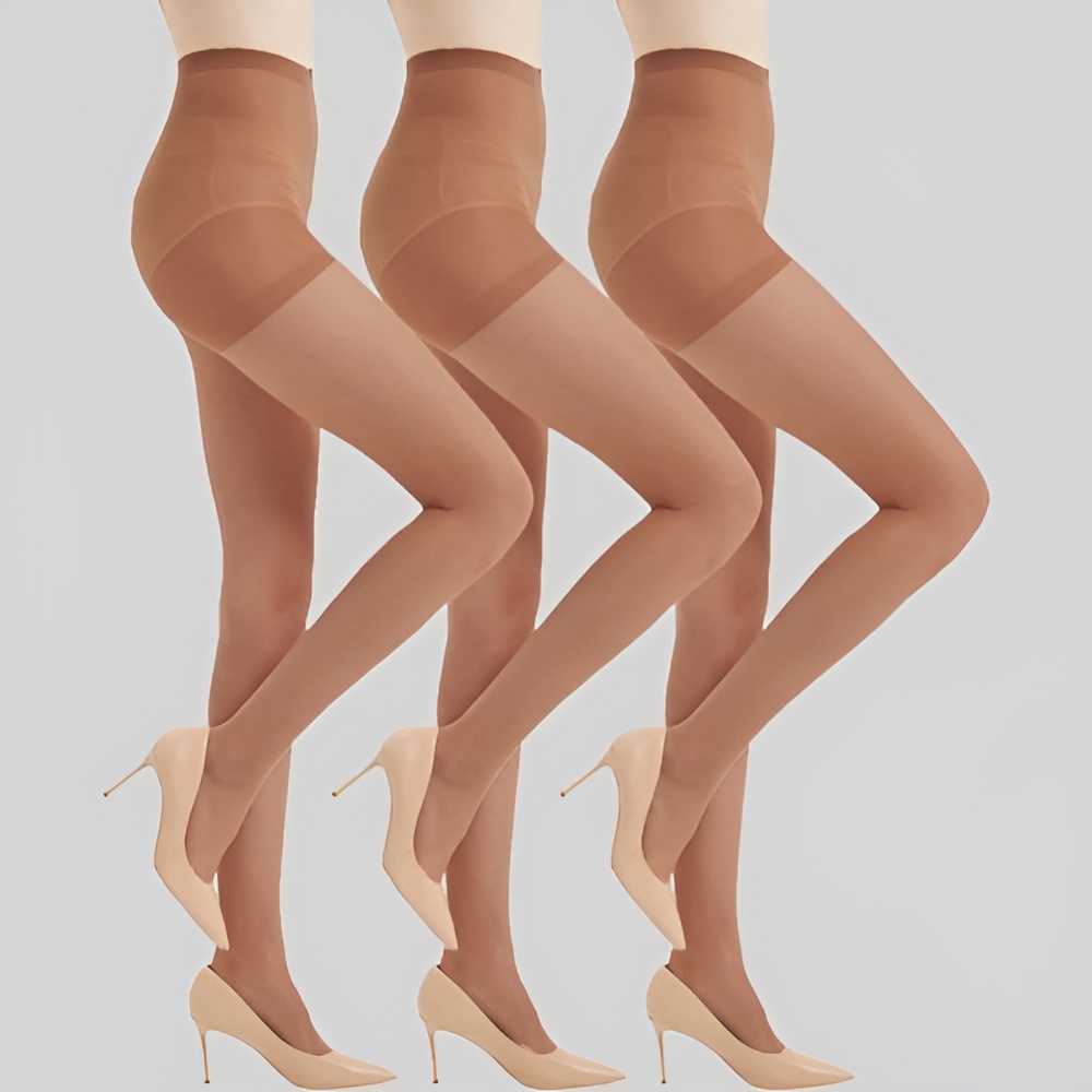 3 Pairs Women Sheer Black Tights with Control Top And Reinforced Toe Design3 Pair Sheer Black Tights With Control Top And Reinforced Toe Design - Image 5