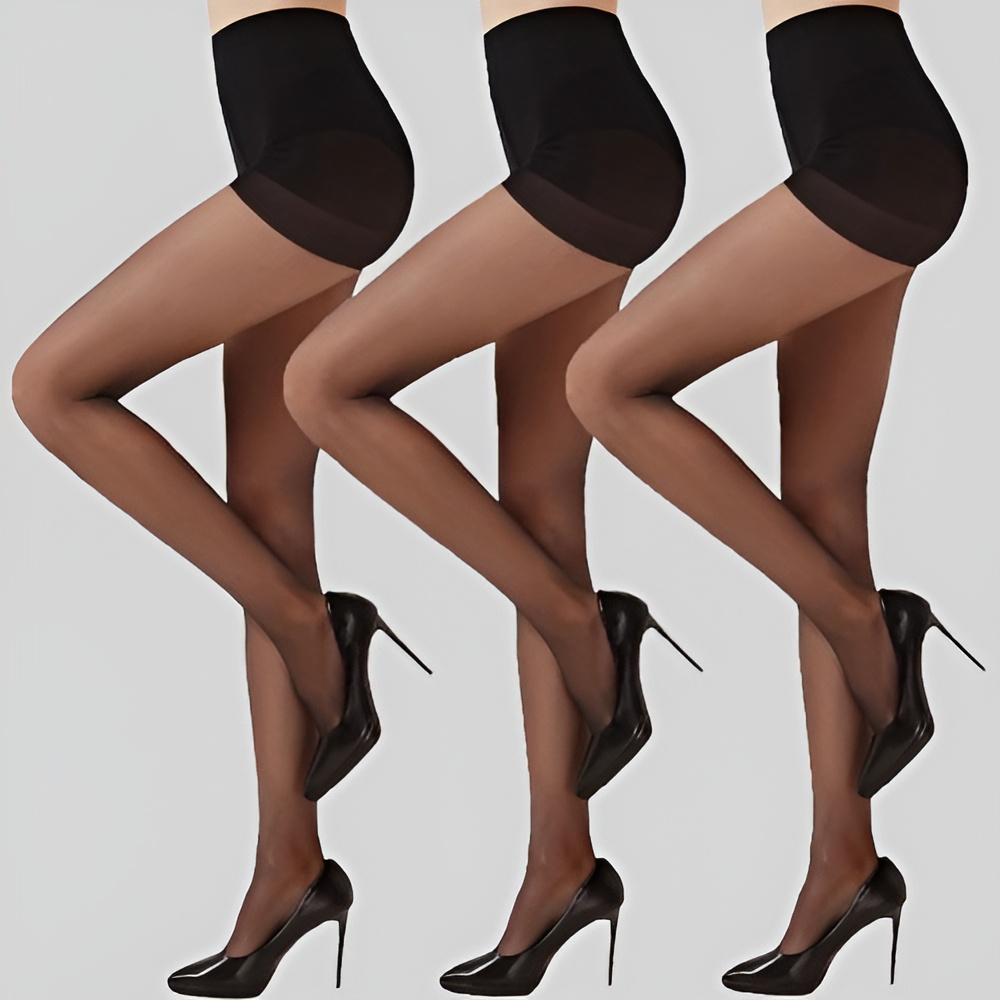 3 Pairs Women Sheer Black Tights with Control Top And Reinforced Toe Design3 Pair Sheer Black Tights With Control Top And Reinforced Toe Design - Image 7