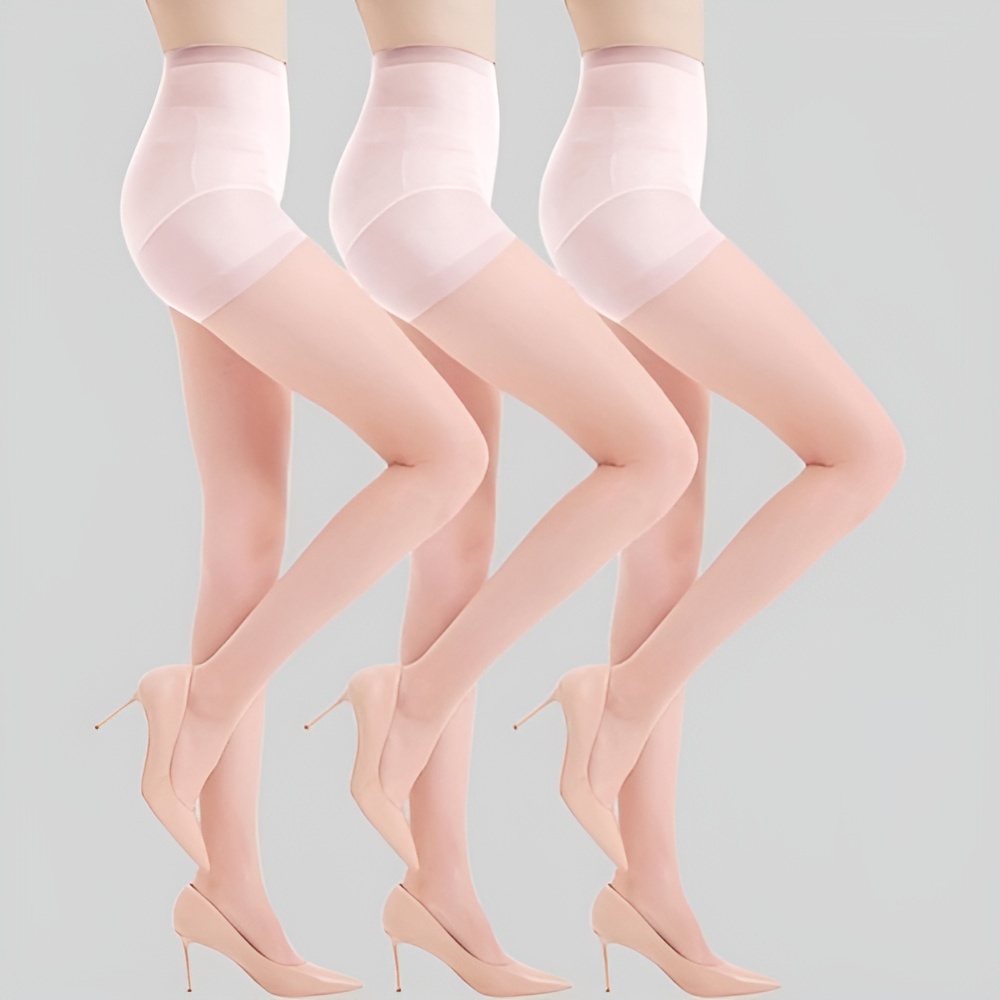 3 Pair Sheer Black Tights With Control Top And Reinforced Toe Design