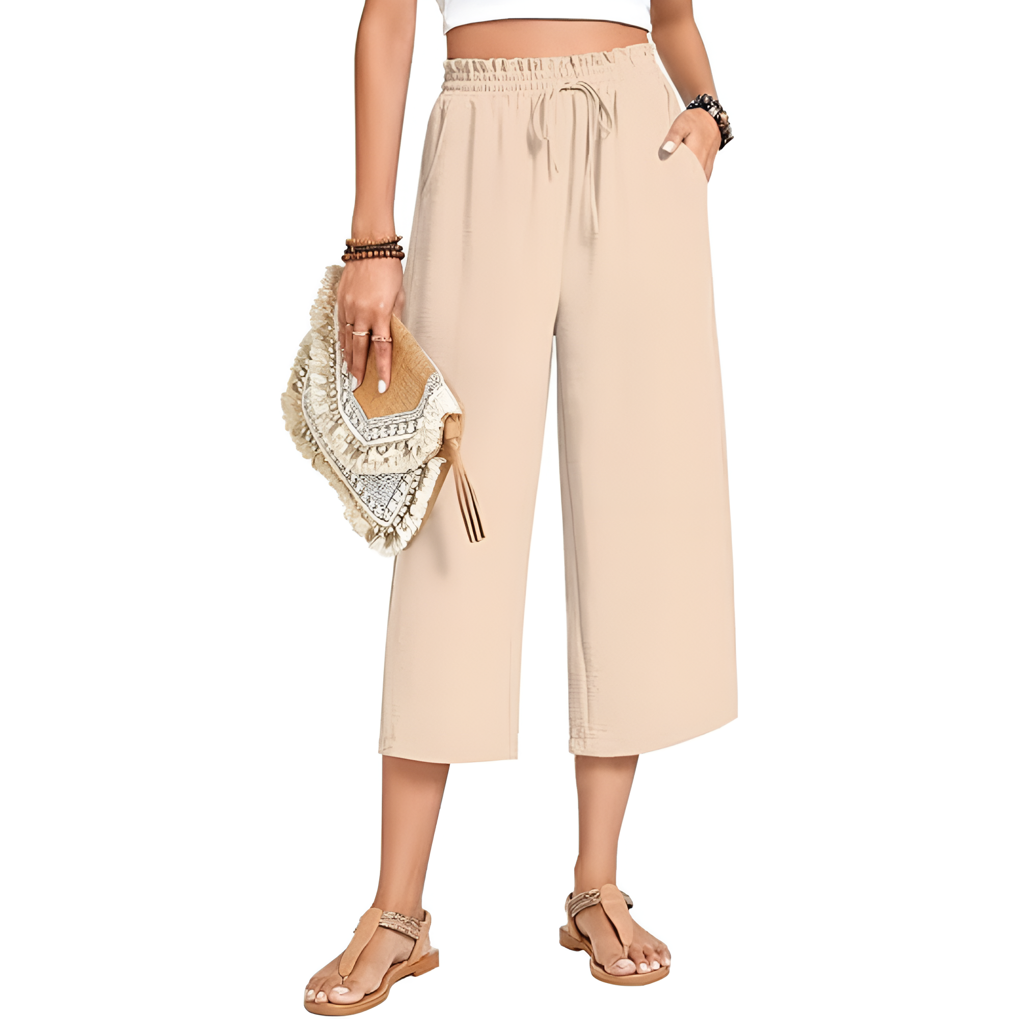 Wide Fit Casual Capri Pants With Pockets For Women
