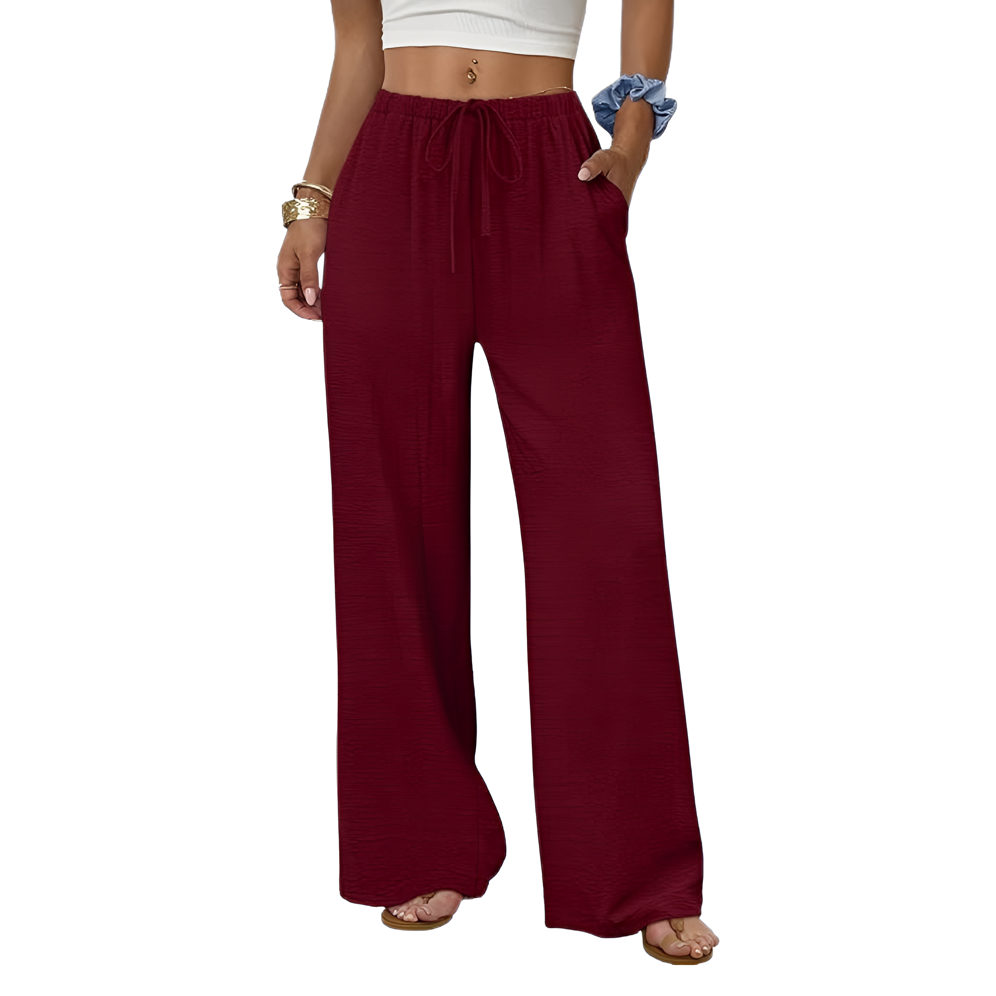 Wide Fit Flowy Palazzo Pants With Pockets For Women