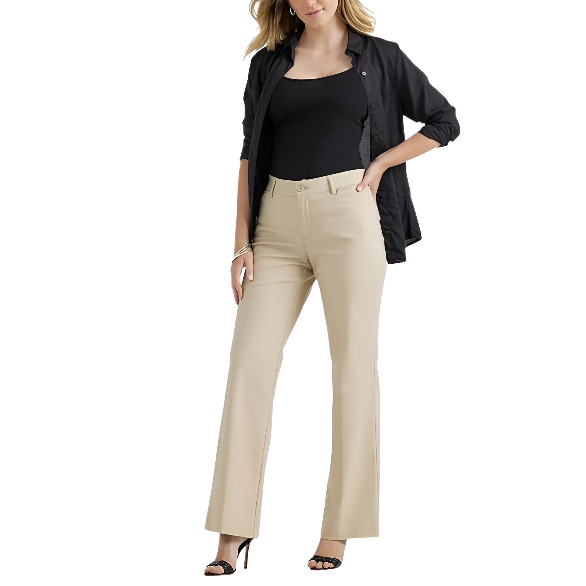 Mid Rise Regular Fit Work Trousers Pants For Women