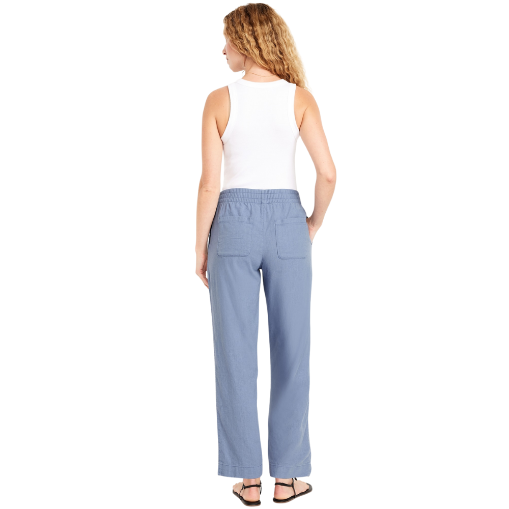 High Waisted Linen Blend Straight Ankle Pants-My Comfy Pant