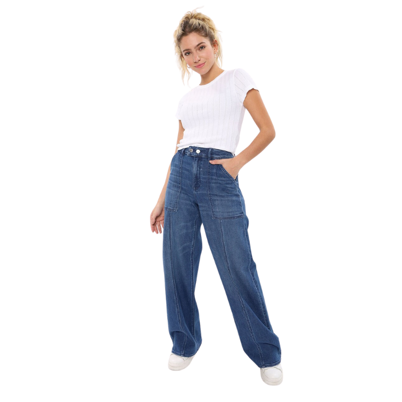 Stretched High Waisted Baggy Wide Leg Jeans-My Comfy Pant