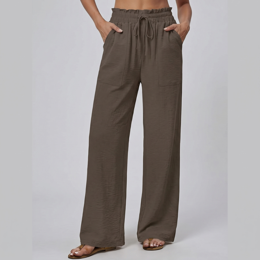 Loose Fit Drawstring Wide Pants With Pockets For Women