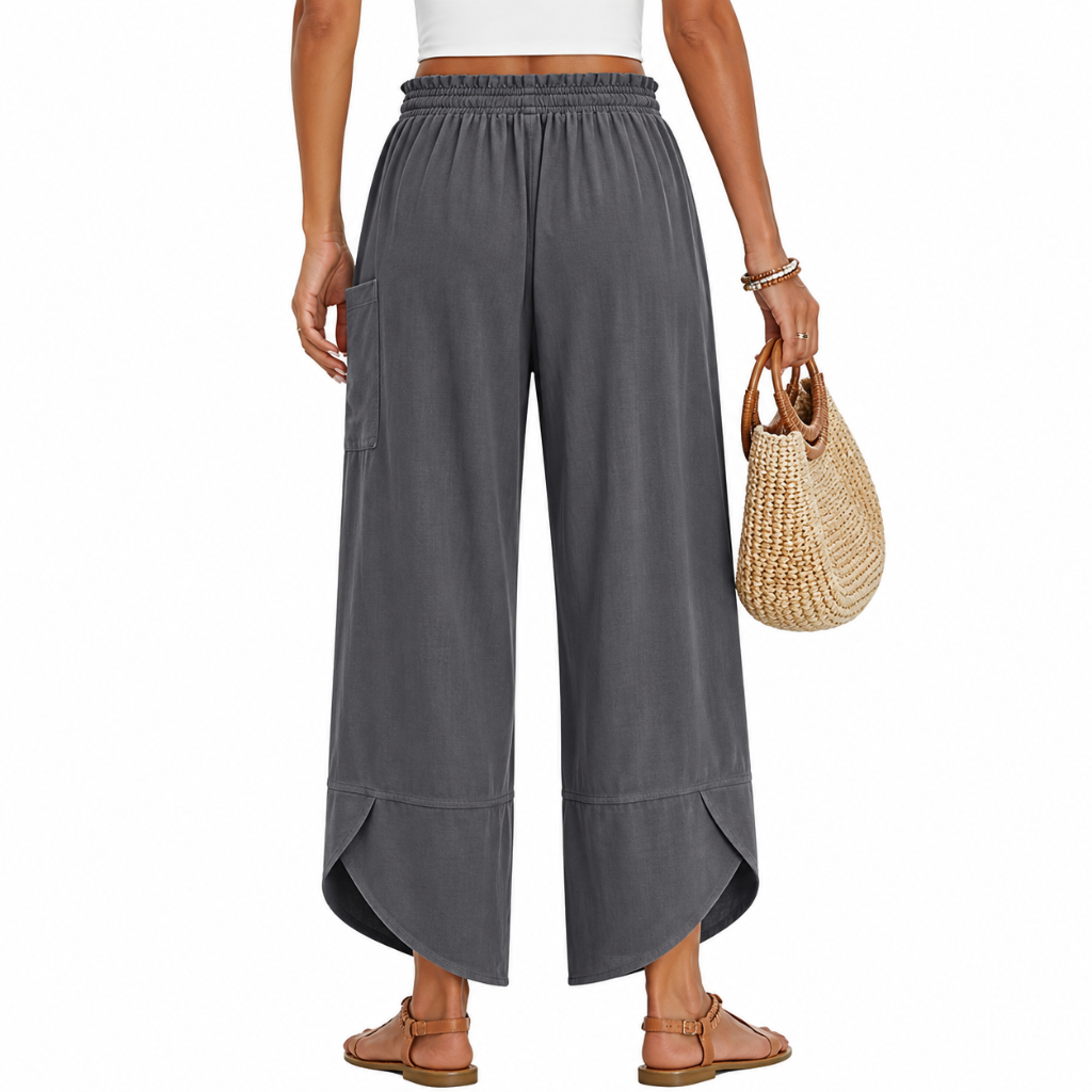 Wide Rise Casual Boho Capri Palazzo Pants For Women With Pockets