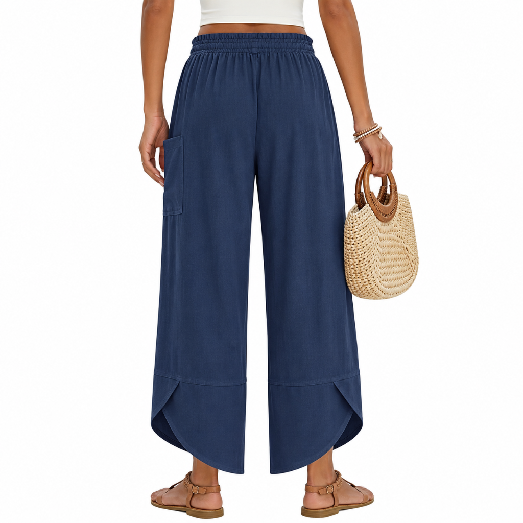 Wide Rise Casual Boho Capri Palazzo Pants For Women With Pockets