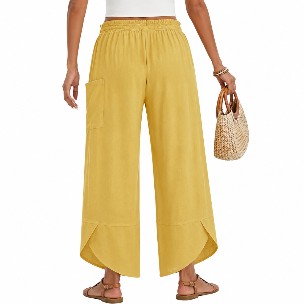 Wide Rise Casual Boho Capri Palazzo Pants For Women With Pockets
