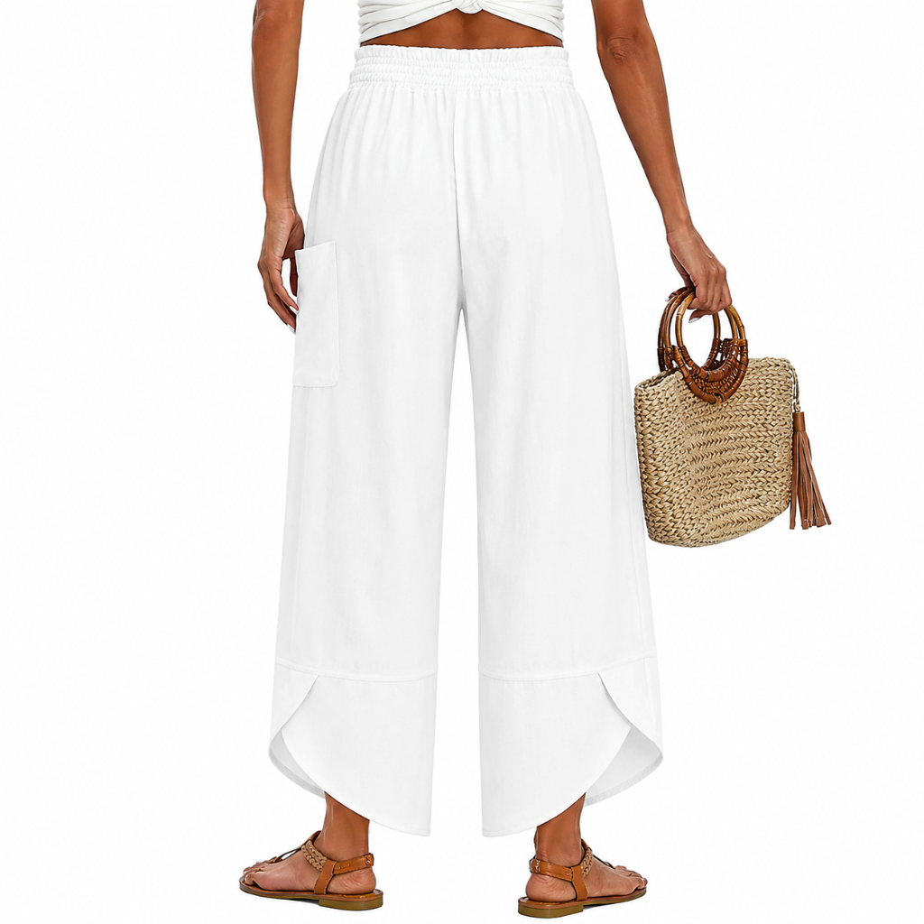 Wide Rise Casual Boho Capri Palazzo Pants For Women With Pockets