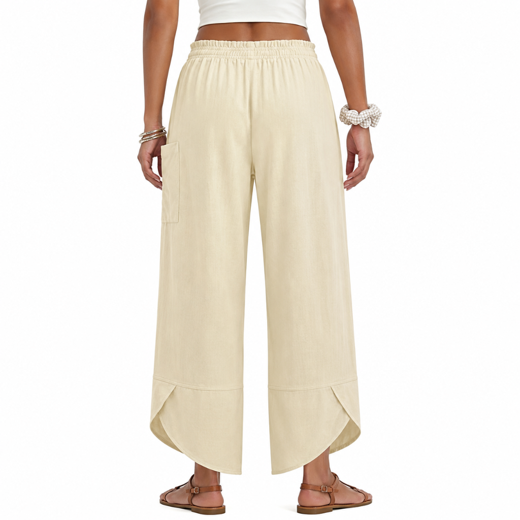 Wide Rise Casual Boho Capri Palazzo Pants For Women With Pockets
