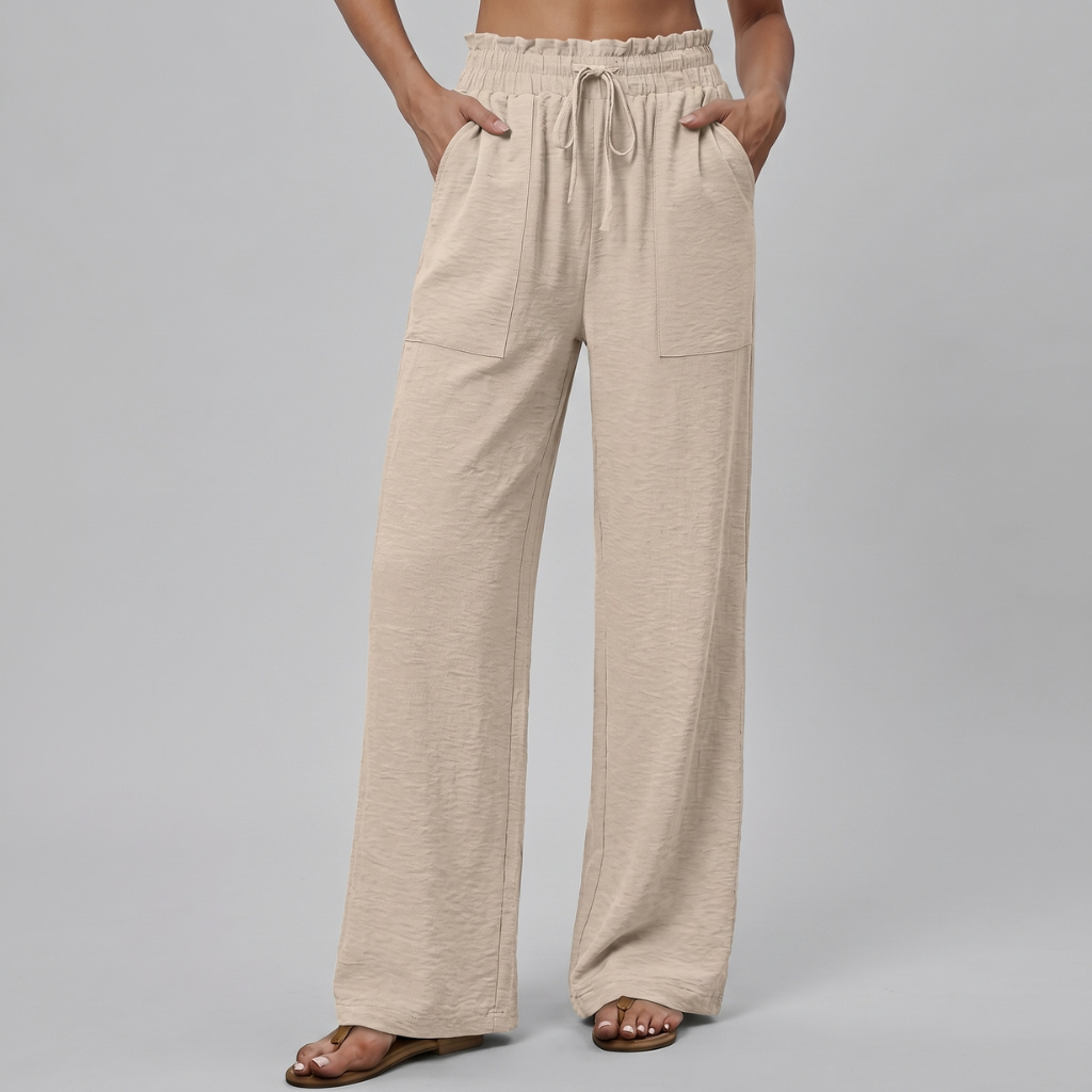 Loose Fit Drawstring Wide Pants With Pockets For Women